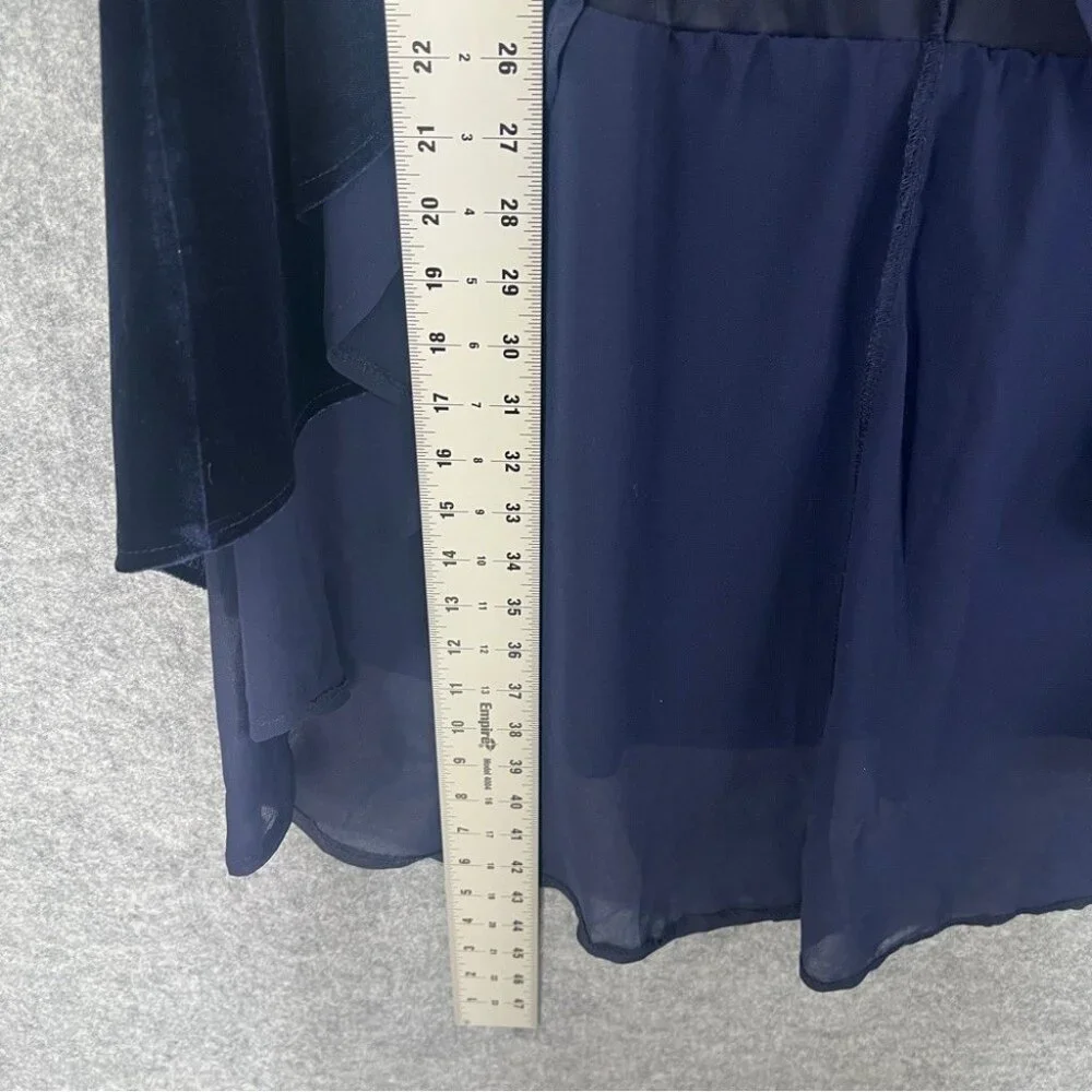 R. VIVIMOS Blue Velvet and Chiffon Jacket Duster Witchy Cloak Size Large - Picture 12 of 12